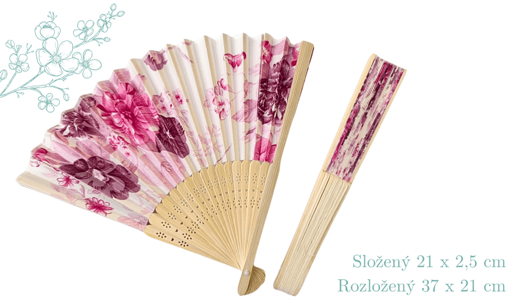 Vějíř látková skládací Růžové květy 3